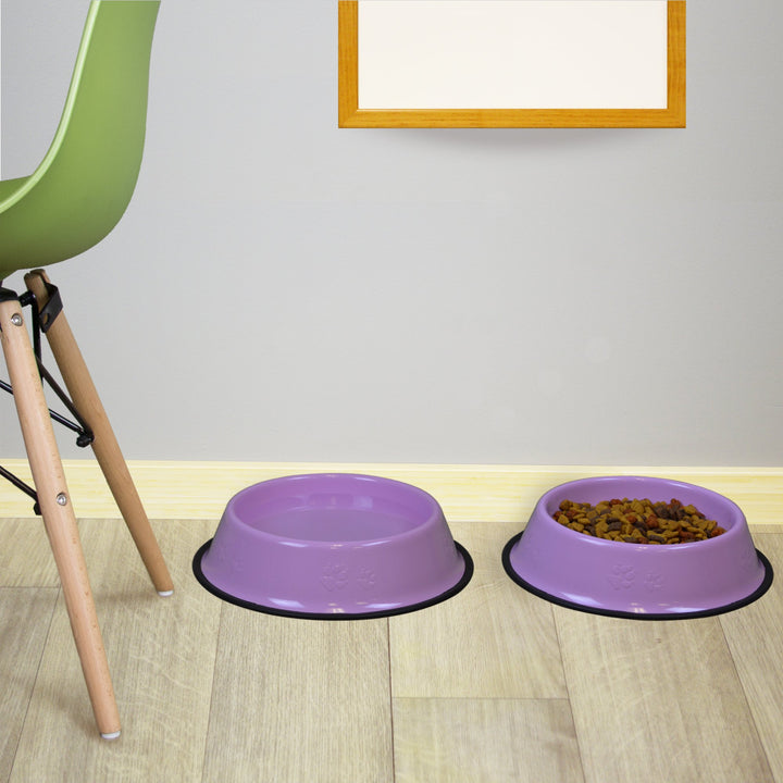 Platinum Pets Embossed Non-Tip Stainless Steel Cat/Dog Bowl, Sweet Lilac, X-Large