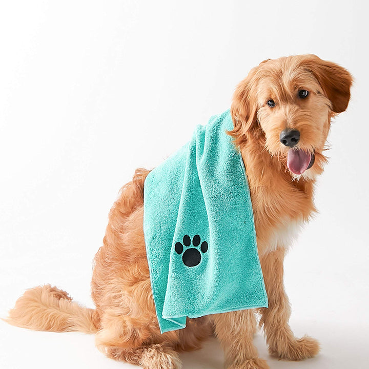 Bone Dry Pet Grooming Towel Collection Embroidered Absorbent Microfiber Drying Set, 15x30, Aqua, 3 Count