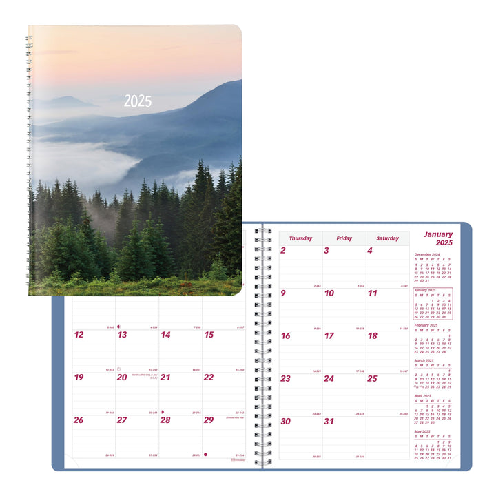 Brownline® 2025 Essential Monthly Planner, 14 Months, December 2024 to January 2026, Twin-Wire Binding, 8.875" x 7.125", Mountain Green (CB1200G.03-25)