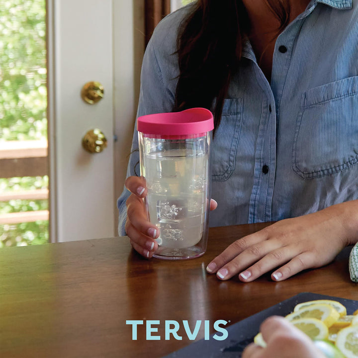 Tervis Clear & Colorful Lidded Made in USA Double Walled Insulated Tumbler Travel Cup Keeps Drinks Cold & Hot, 16oz, Yellow Lid