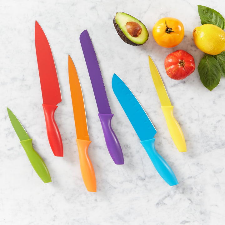 Basics Color-Coded Kitchen 12-Piece Knife Set, 6 Knives with 6 Blade Guards, Multicolor, 13.88 x 4.13 x 1.38 inch