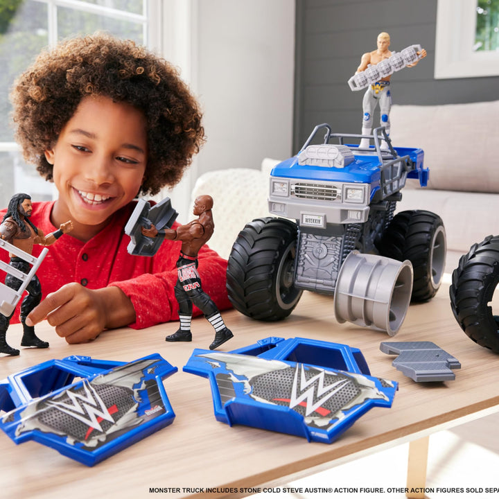 Mattel WWE Action Figure & Vehicle Playset, Wrekkin Slam Crusher Monster Truck with 8 Breakaway Parts