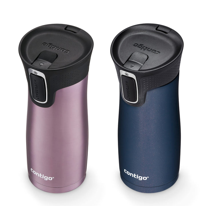 Contigo West Loop Stainless Steel Vacuum-Insulated Travel Mug with Spill-Proof Lid, Keeps Drinks Hot up to 5 Hours and Cold up to 12 Hours, 16oz 2-Pack, Vervain & Midnight Berry