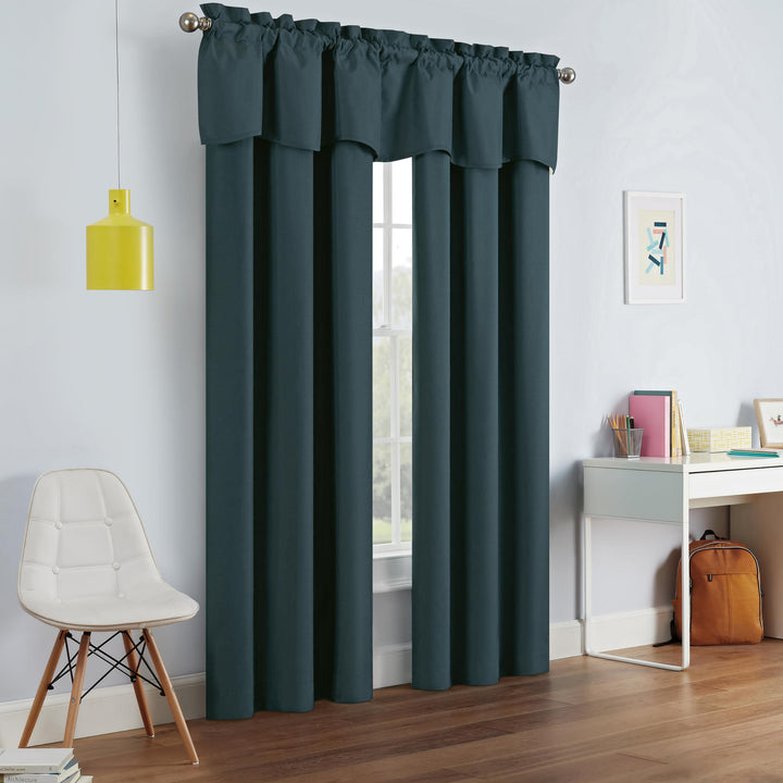 Eclipse Kendall Modern Blackout Thermal Rod Pocket Window Curtain, Insulating & Noise Reducing Curtains for Bedroom or Living Room (1 Panel), 63 in Long x 42 in Wide, Teal 63" x 42" Green Solid