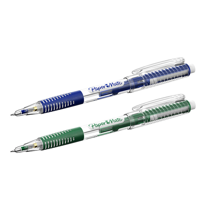 Paper Mate Clearpoint Break-Resistant Mechanical Pencils, HB 2 Lead (0.7mm), 2 Pencils (Dark Blue and Dark Green), 1 Lead Refill Set, 2 Erasers