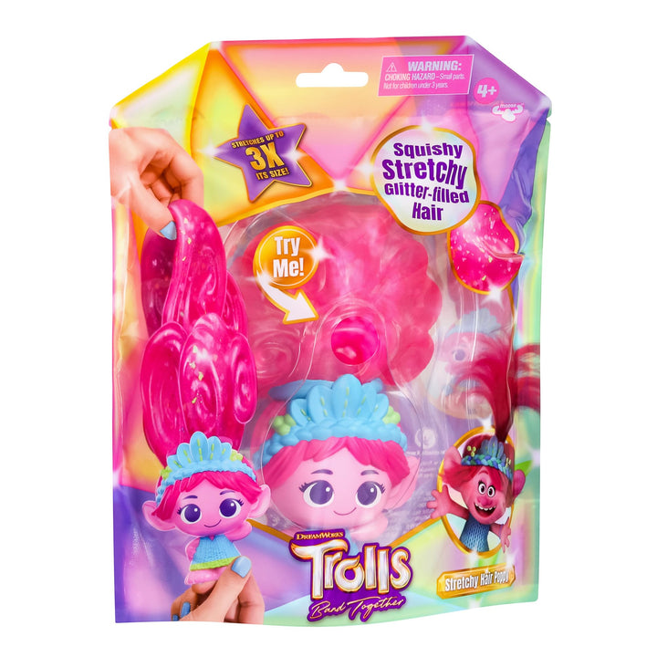 DREAMWORKS TROLLS Band Together Squishy, Stretchy Glitter-Filled Hair Doll - Stretchy Hair Poppy