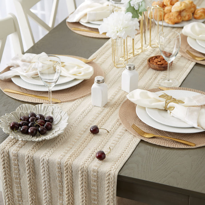 DII Farmhouse Braided Stripe Table Runner Collection, 15x72 (15x77, Fringe Included), Vintage Linen 15x72" (15x77", Fringe Included) Striped