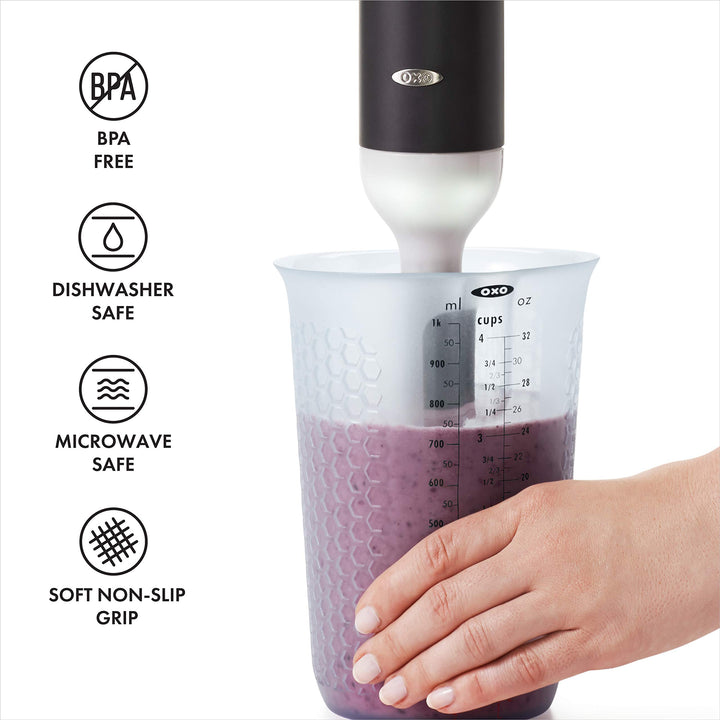 OXO Good Grips 4-Cup Squeeze & Pour Silicone Measuring Cup with Stay-Cool Pattern 4 Cup