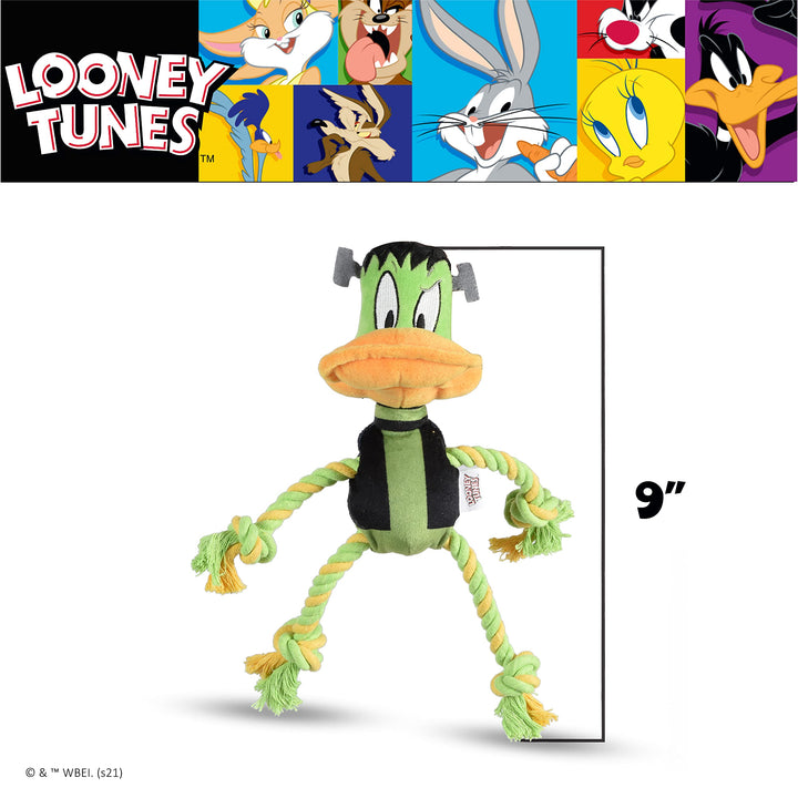 Looney Tunes for Pets Daffy Duck Plush Frankenstein Halloween Rope Pull Dog Toy | Daffy Duck Squeaky Dog Toy | Plush Fabric Dog Chew Toy Rope Toy for Dogs, 9 Inch, (FF16975) Daffy Frankenstein