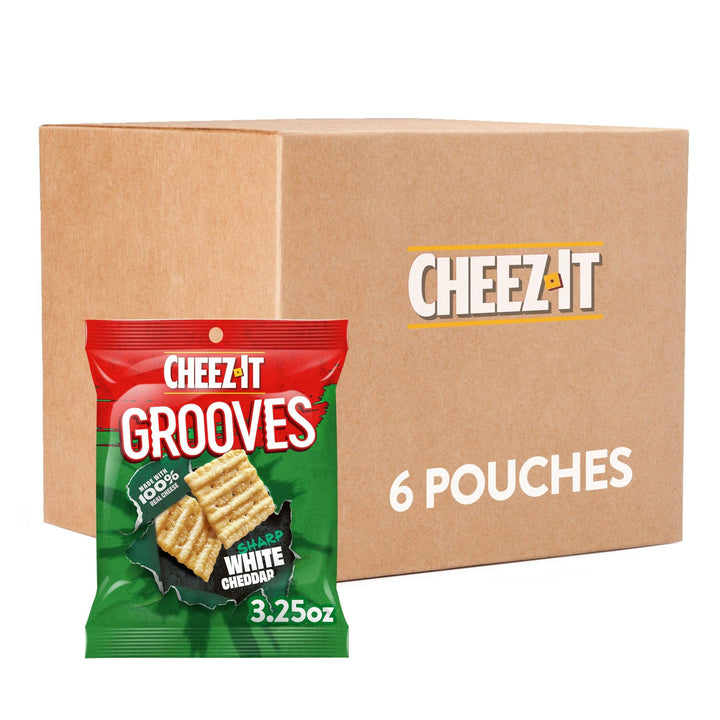 Cheez-It Grooves Crunchy Cheese Crackers, Snack Crackers, Lunch Snacks, Family Size, Sharp White Cheddar, 17oz Box (1 Box) 1.06 Pound (Pack of 1)