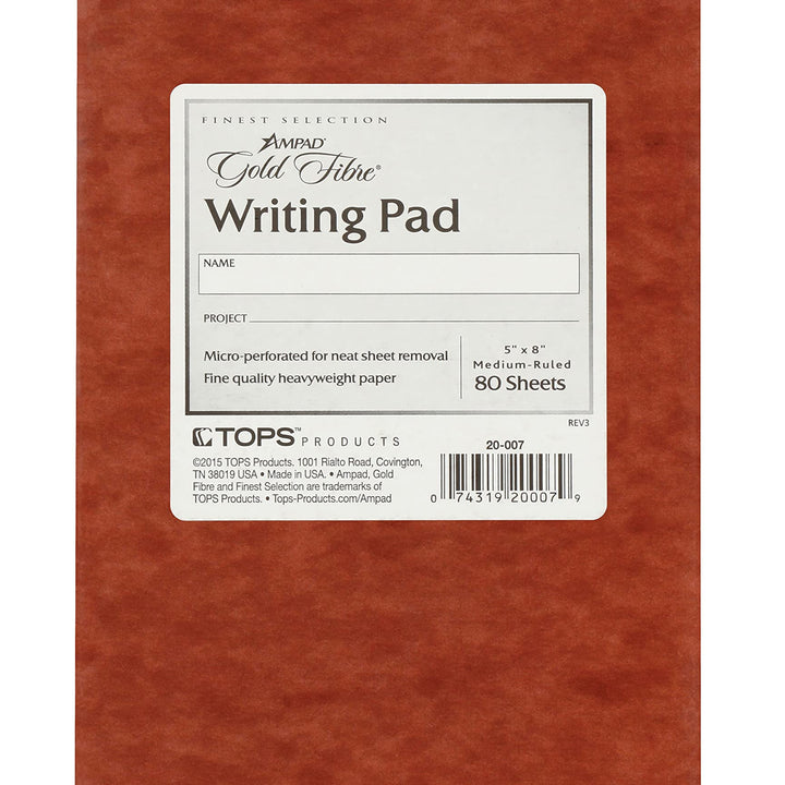 Ampad Gold Fibre Retro Writing Pad, Red Cover, White Paper, 5 x 8, Medium Rule, 80 Sheets, 1 Each (20-007)