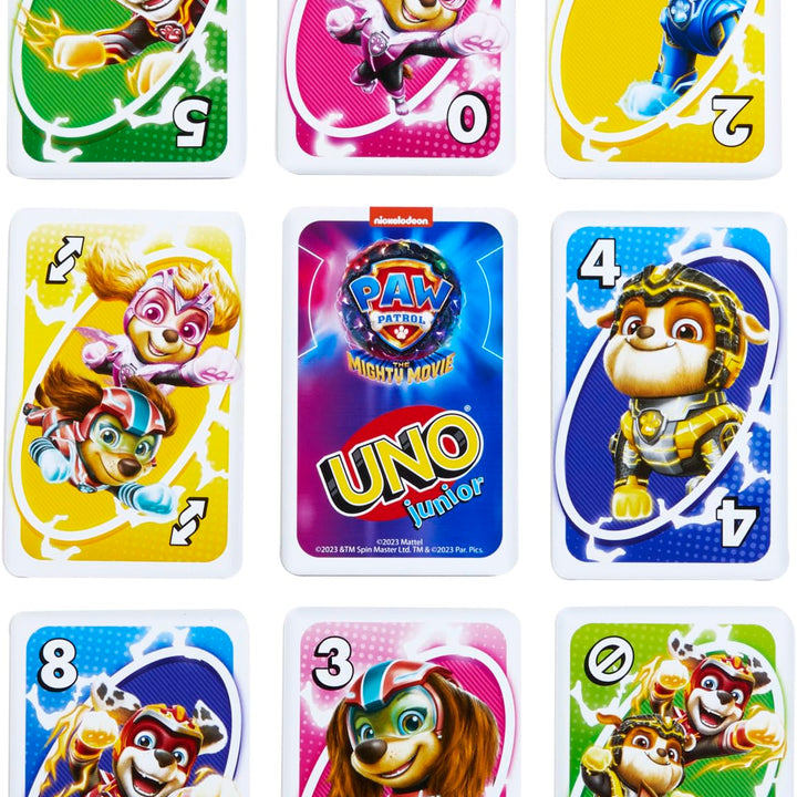 Mattel Games UNO Junior Paw Patrol: The Mighty Movie Kids Card Game for Family Night Featuring 3 Levels of Play