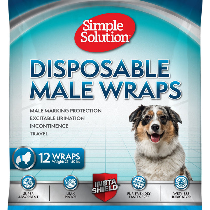 Disposable Dog Diapers for Male Dogs | Male Wraps with Super Absorbent Leak-Proof Fit | Excitable Urination, Incontinence, or Male Marking | Medium | 12 Count