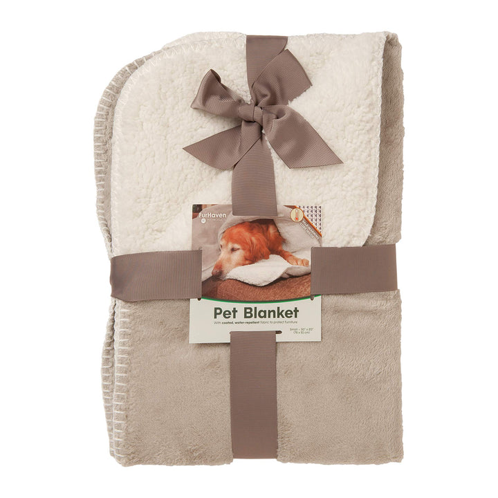 Furhaven Waterproof & Self-Warming Throw Blanket for Dogs & Indoor Cats, Washable & Reflects Body Heat - Terry & Sherpa Dog Blanket - Dove, Small Blanket - Terry & Sherpa (Dove) 30.0"L x 20.0"W x 0.5"Th Self-Warming & Waterproof