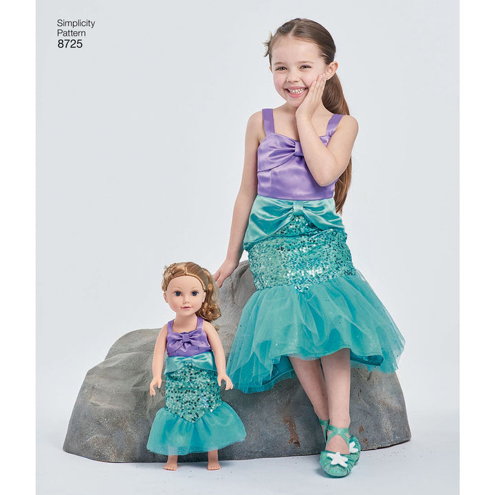 Simplicity 8725 Disney Princess Ariel Halloween Costume Sewing Pattern, for Girls and Dolls Sizes 3-8