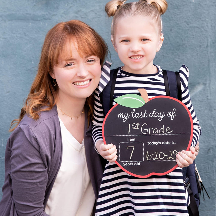 Pearhead First and Last Day of School Reversible Chalkboard, Reusable Photo Sharing Prop with Chalk, Celebrate School Memories and Milestones