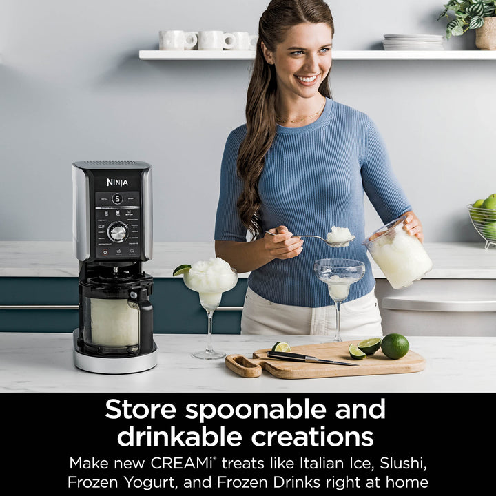 Ninja Creami Deluxe Pints 2 Pack, Compatible with NC500 Series Creami Deluxe Ice Cream Makers, Genuine Ninja Pint, BPA-Free & Dishwasher Safe, Color Lids, 1 Pint Each, Clear/Coral/Yellow, XSKPNTLD2?