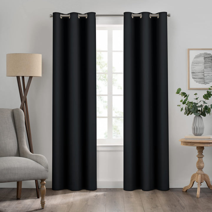 ECLIPSE Kendall Solid Textured Blackout Thermal Insulated Lining Grommet Window Curtain for Bedroom (1 Panel), 42 in x 63 in, Black 42 X 63