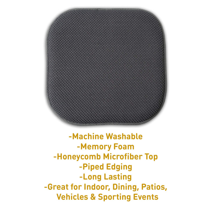 Sweet Home Collection Memory Foam Honeycomb Nonslip Back 16" x 16" Chair/Seat Cushion Pad, 2 Pack, Charcoal Gray
