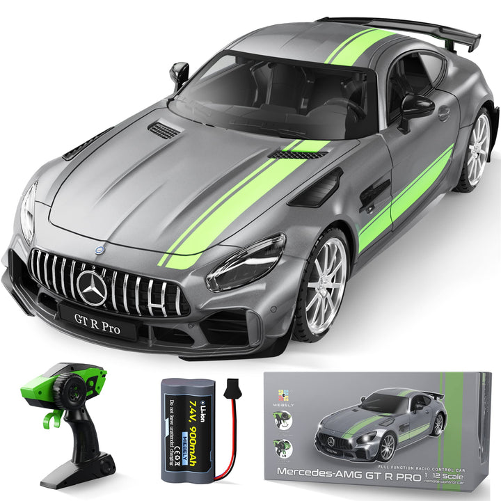 MIEBELY Remote Control Car, Mercedes Benz 1/12 Scale Official Authorized GT R Pro Rc Cars 7.4V 900mAh Rechargeable Battery 2.4Ghz Rc Drift Cars W/LED Toy Car Birthday Gift for Boys Kids Adults Age 6+ Grey-1/12