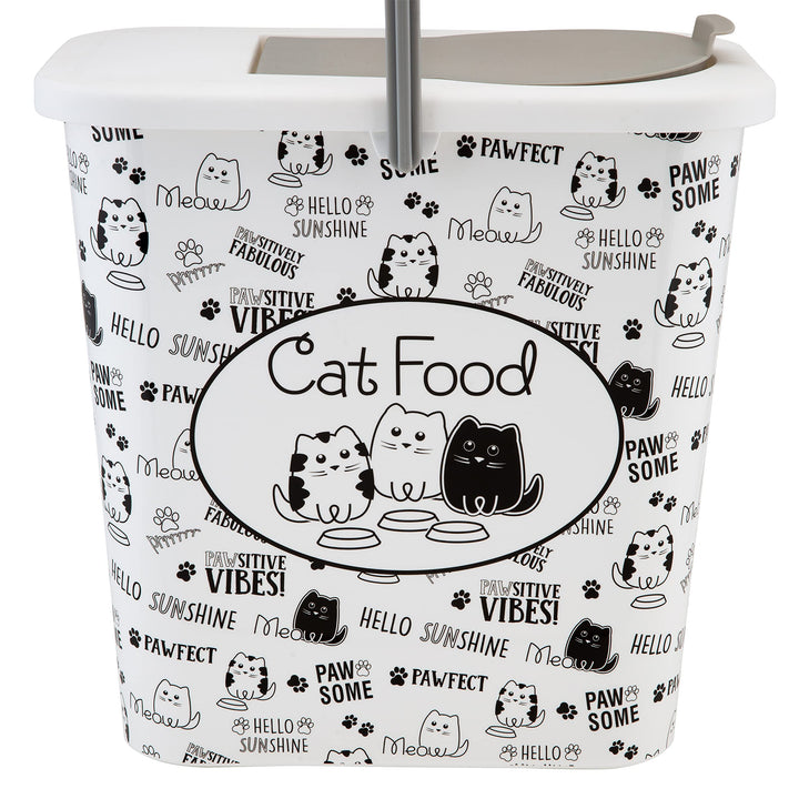 3 Gallon Pet Dry Food Container with Scooper | Cat Food Organizer | Helps Organize Pantry and Cabinets | Cats & Kitty Print Design | Carrying Handle | Flip Top Lid