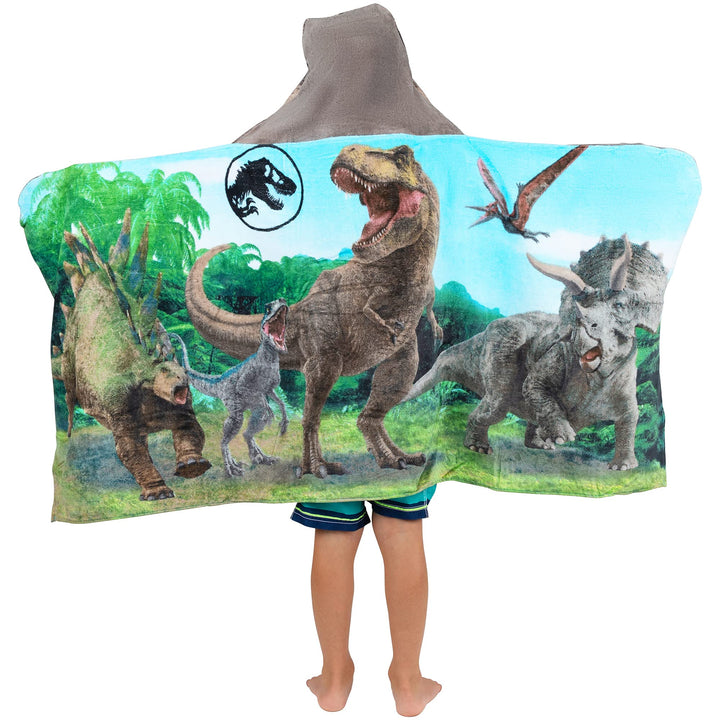 Franco Kids Bath and Beach Soft Cotton Terry Hooded Towel Wrap, 24 in x 50 in, Jurassic World