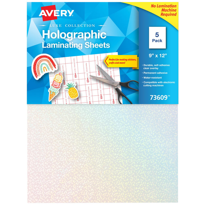 Avery Luxe Collection Holographic Laminating Sheets, Speckled Dots, 9" x 12", Self-Adhesive, 5 Holographic Overlay Sheets Total (73609) 5 Sheets