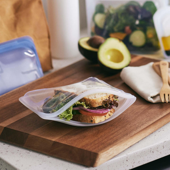 Stasher Reusable Silicone Storage Bag, Food Storage Container, Microwave and Dishwasher Safe, Leak-free, Sandwich + Snack Bundle 2-Pack, Blue