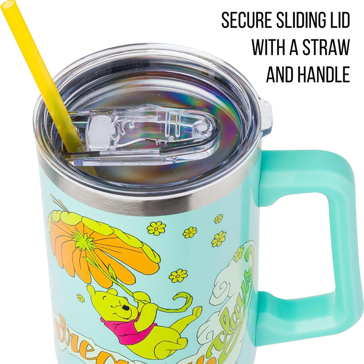 Silver Buffalo Disney Winnie the Pooh “Dreamy Days” Retro Art Stainless Steel Tumbler with Handle and Straw, Fits in Standard Cup Holder, 40 Ounces Pooh Dreamy Days