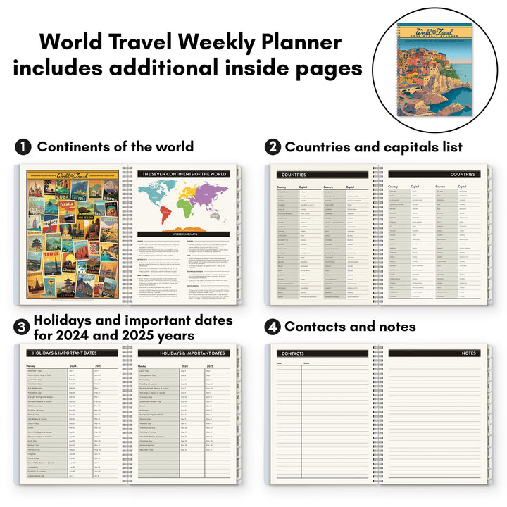 Americanflat 2024 Weekly Planner Spiral Bound 8.5 x 11 Inches - World Travel Weekly Agenda - January to December 2024 Calendar Planner with Flexible Cover and Monthly Tab Organizer