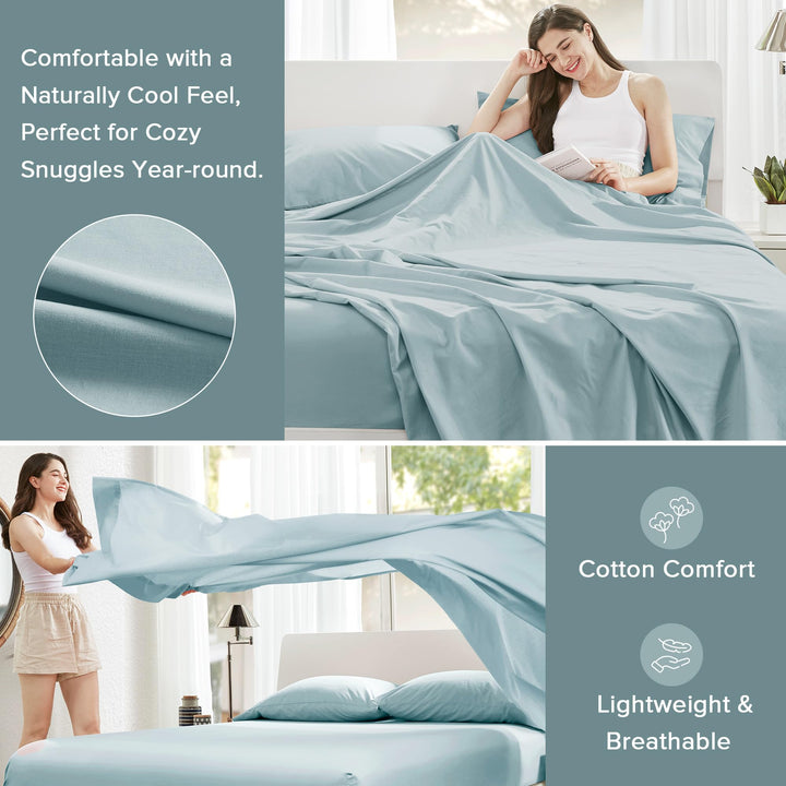 Comfort Spaces 100% Cotton Sheet Set Breathable, Lightweight, Soft with 14" Elastic Pocket Fits up to 16" Mattress, All Season Cozy Bedding, Matching Pillow Case, Queen Good Vibes 4 Piece