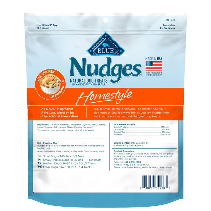 Blue Buffalo Nudges Homestyle Natural Dog Treats Made with Real Chicken, Made in the USA, Chicken, 10-oz. Bag