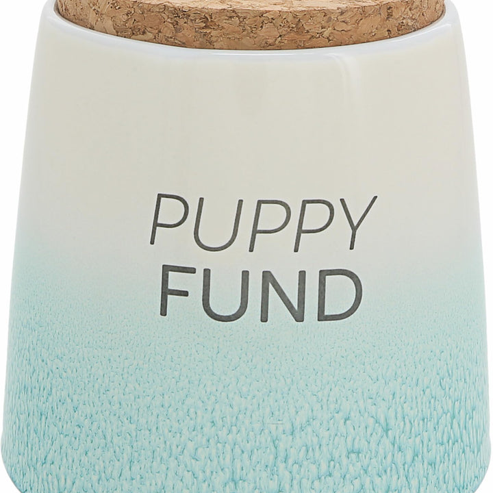 Pavilion - Puppy Fund 6.5-inch Unique Ceramic Piggy Bank Savings Bank Money Jar with Cork Base and Cork Lid with hanging Dog Bone Charm, Ombre Teal 78608