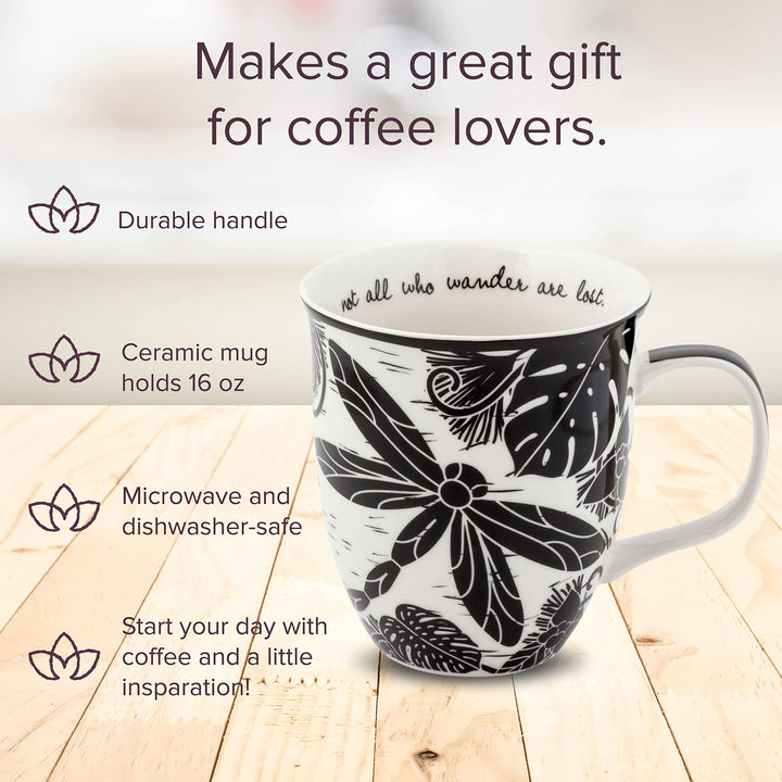 Karma Gifts 16 oz Black and White Boho Mug Dragonfly - Cute Coffee and Tea Mug - Ceramic Coffee Mugs for Women and Men 1 Count (Pack of 1)