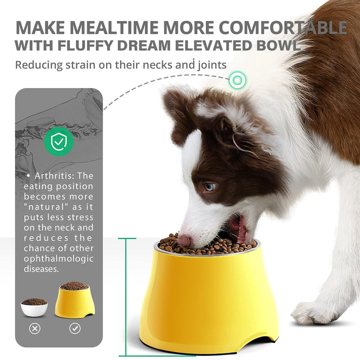 Fluffydream Elevated Dog Bowls,[Prevention of Vertebrae Disease] Non-Slip Dog Bowl with Stainless Steel Bowl,High Capacity Dog Food Bowls,Colorful Raised Dog Bowls for Medium/Small Size Dogs M (540ML / 2 Cups) LemonYellow