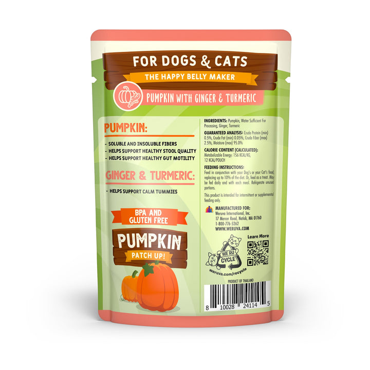 Weruva Pumpkin Patch Up!, Pumpkin with Ginger & Turmeric for Dogs & Cats, 2.8oz Pouch (Pack of 12) 2.8 Ounce (Pack of 12)