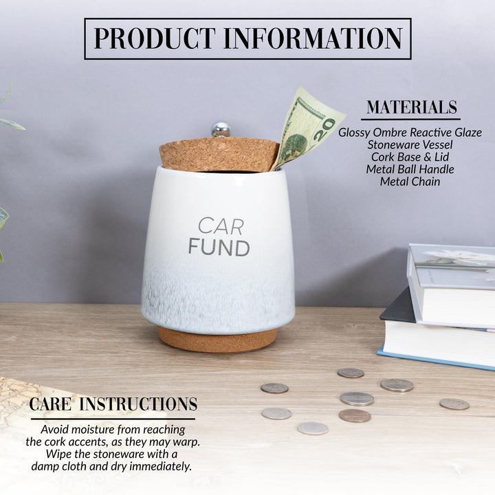 Pavilion - Car Fund 6.5-inch Unique Ceramic Piggy Bank Savings Bank Money Jar with Cork Base and Cork Lid, Ombre Gray 78607