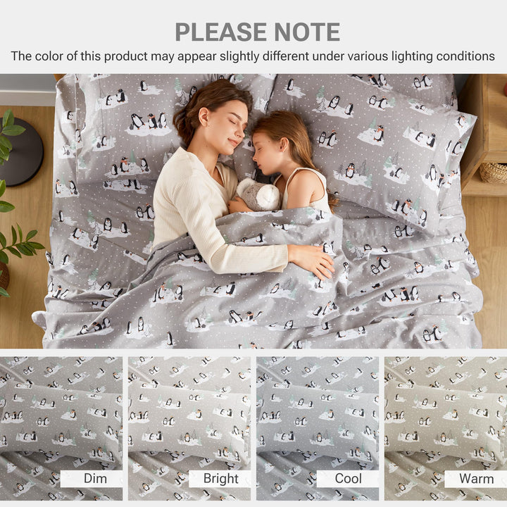 Sleep Philosophy True North Cozy Flannel Warm 100% Cotton Sheet - Novelty Print Animals Stars Cute Ultra Soft Cold Weather Bedding Set, Queen, Aqua Dots 4 Piece