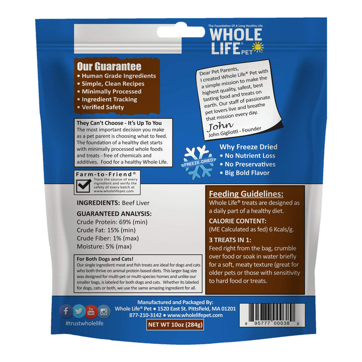 Whole Life Pet Just One Beef Liver Dog Treats - Human Grade, Freeze Dried, One Ingredient - Training Or Reward, Grain Free, Made in The USA 10 Ounce