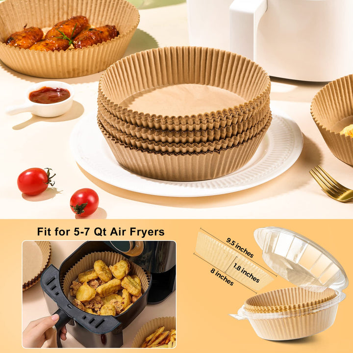 Air Fryer Paper Liner Disposable: 100PCS 8 Inch Airfryer Insert Parchment Paper Sheets, Grease and Water Proof Non Stick Basket Liners for Baking Cooking Roasting from ctizne 8"Round