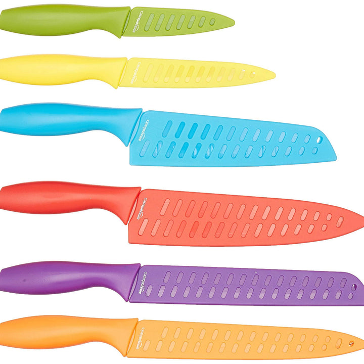 Basics Color-Coded Kitchen 12-Piece Knife Set, 6 Knives with 6 Blade Guards, Multicolor, 13.88 x 4.13 x 1.38 inch