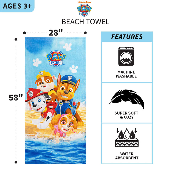 Franco Kids Super Soft Cotton Bath/Pool/Beach Towel, 58 in x 28 in, Paw Patrol Blue, Brown