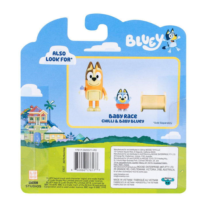 Bluey Figure 2-Pack Baby Race | 2 Figure Pack with Chilli and Baby with Cradle Accessory