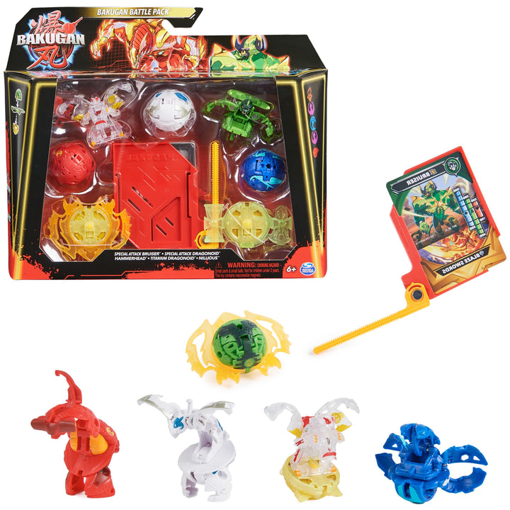 Bakugan Battle 5-Pack, Special Attack Bruiser, Dragonoids, Hammerhead, Nillious; Customizable, Spinning Action Figures, Kids Toys for Boys and Girls 6 and up Special Attack Bruiser, Special Attack Dragonoid, Titanium Dragonoid, Hammerhead, Nillious