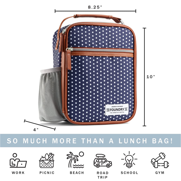 Fit & Fresh Foundry Lunch Bag for Women with Containers Included, Lunch Tote, Womens Lunch Bag, Womens Lunch Box, Loncheras Para Mujer Navy & White Dot Lunch Bag with Containers