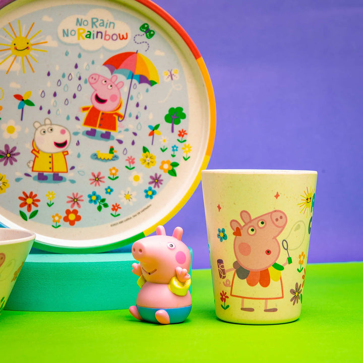 Zak Designs Peppa Pig Kids Dinnerware Set 3 Pieces, Durable and Sustainable Melamine Bamboo Plate, Bowl, and Tumbler are Perfect For Dinner Time With Family (Peppa, Suzy, Zuzu) 8" Plate, 6" Bowl, 10oz Tumbler