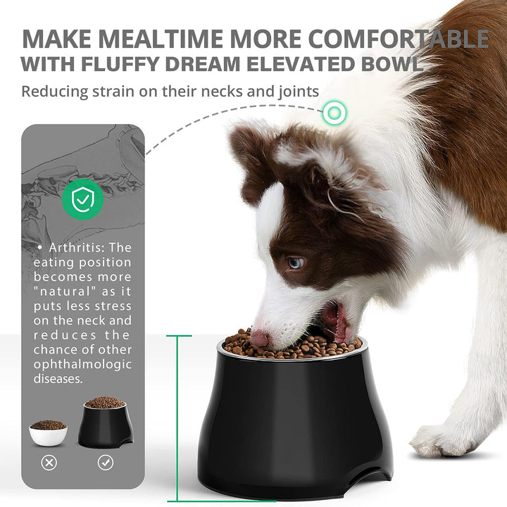 Fluffydream Elevated Dog Bowls,[Prevention of Vertebrae Disease] Non-Slip Dog Bowl with Stainless Steel Bowl,High Capacity Dog Food Bowls,Colorful Raised Dog Bowls for Medium/Small Size Dogs M (540ML / 2 Cups) DarkBlack