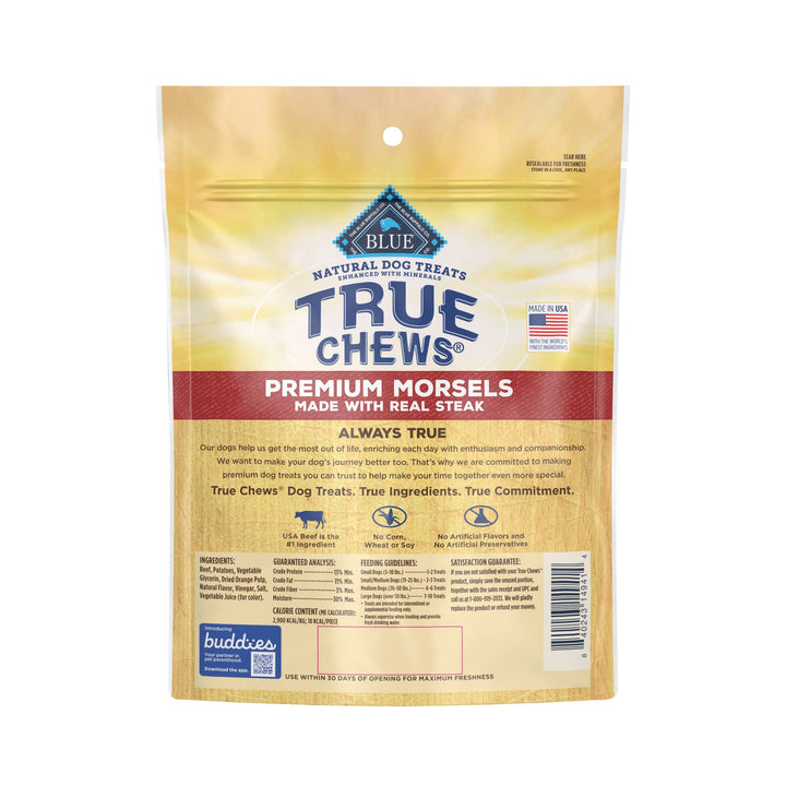 Blue Buffalo True Chews Premium Morsels Natural Dog Treats, Steak 10 oz Bag