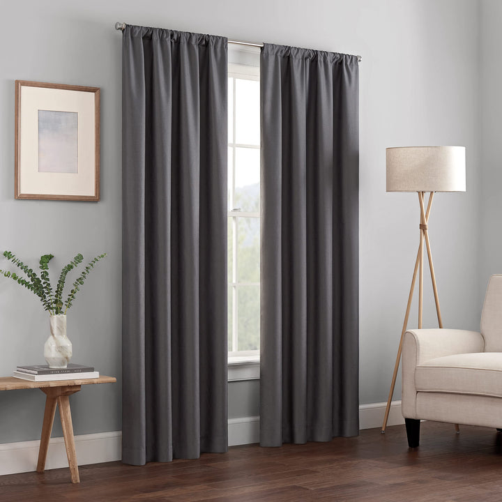 ECLIPSE Kendall Modern Blackout Thermal Rod Pocket Window Curtain for Bedroom or Living Room (1 Panel), 42 X 63, Charcoal