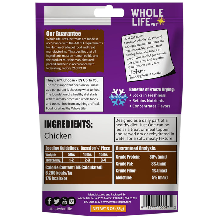 Whole Life Pet Freeze Dried Chicken Cat Treats - Human Grade - One Ingredient - Sourced and Made in The USA